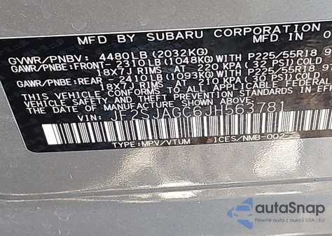 2018 Subaru Forester 2.5I Premium из США, поврежденный, VIN JF2SJAGC6JH563781